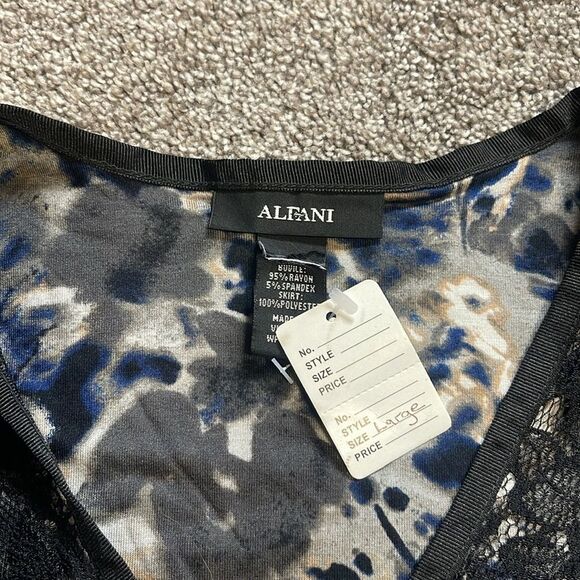 NWT Alfani Women's Blue Gray Polyester V-Neck Long Sleeve Top Blouse Large - Picture 9 of 10